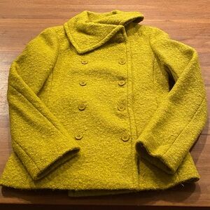 J Crew mustard green/yellow Lucerne double breasted peacoat